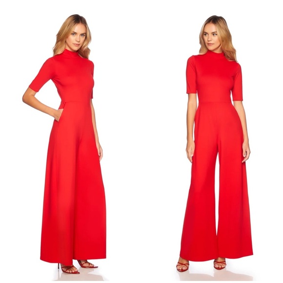 New! Susana Monaco Short Sleeve Mock Neck Wide Leg Jumpsuit in Red ❤️ XS NWT! - Picture 1 of 16
